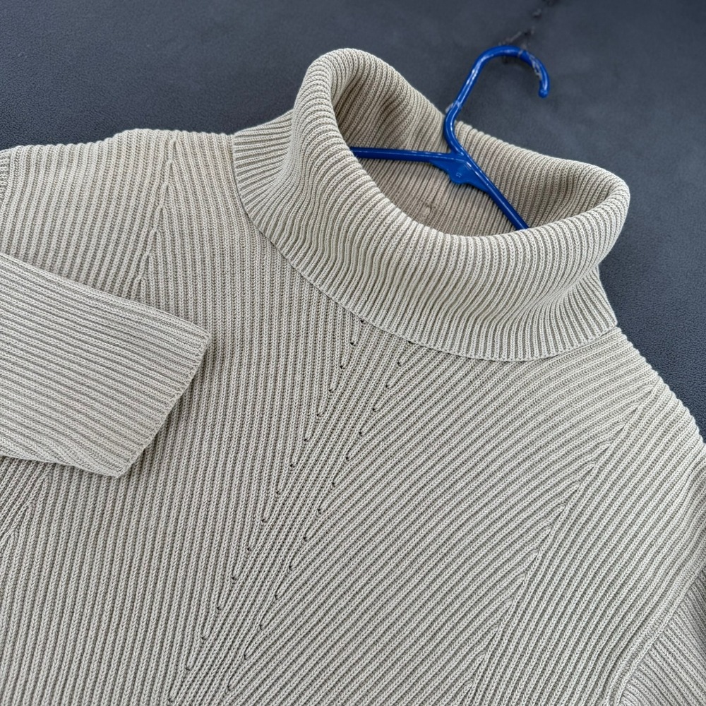 VTG 90s Jeanne Pierre Knit Sweater Womens Medium M Neutral Cream Cotton Ribbed